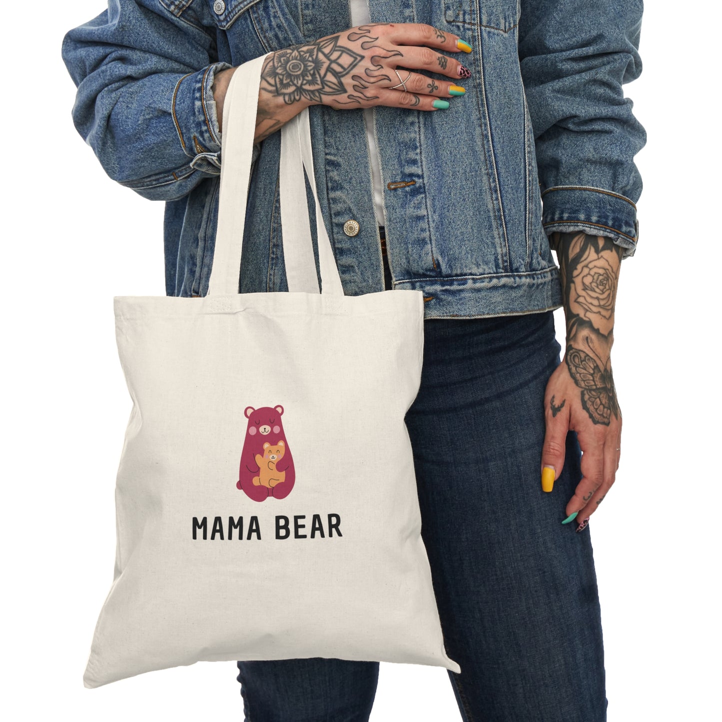 Natural Tote Bag - Pink Mama Bear