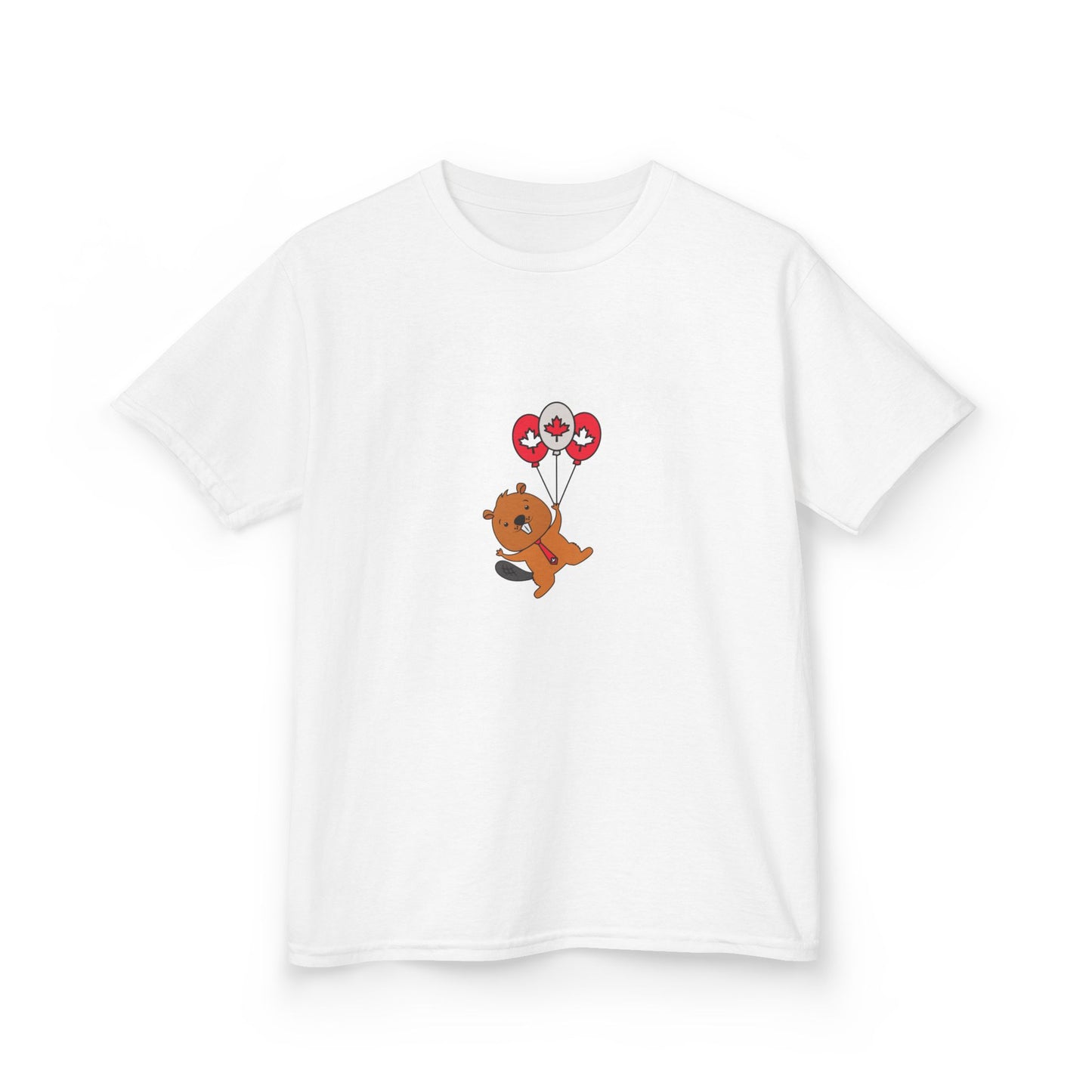 Kids Cotton Tshirt- Canadian Beaver Holding Balloons