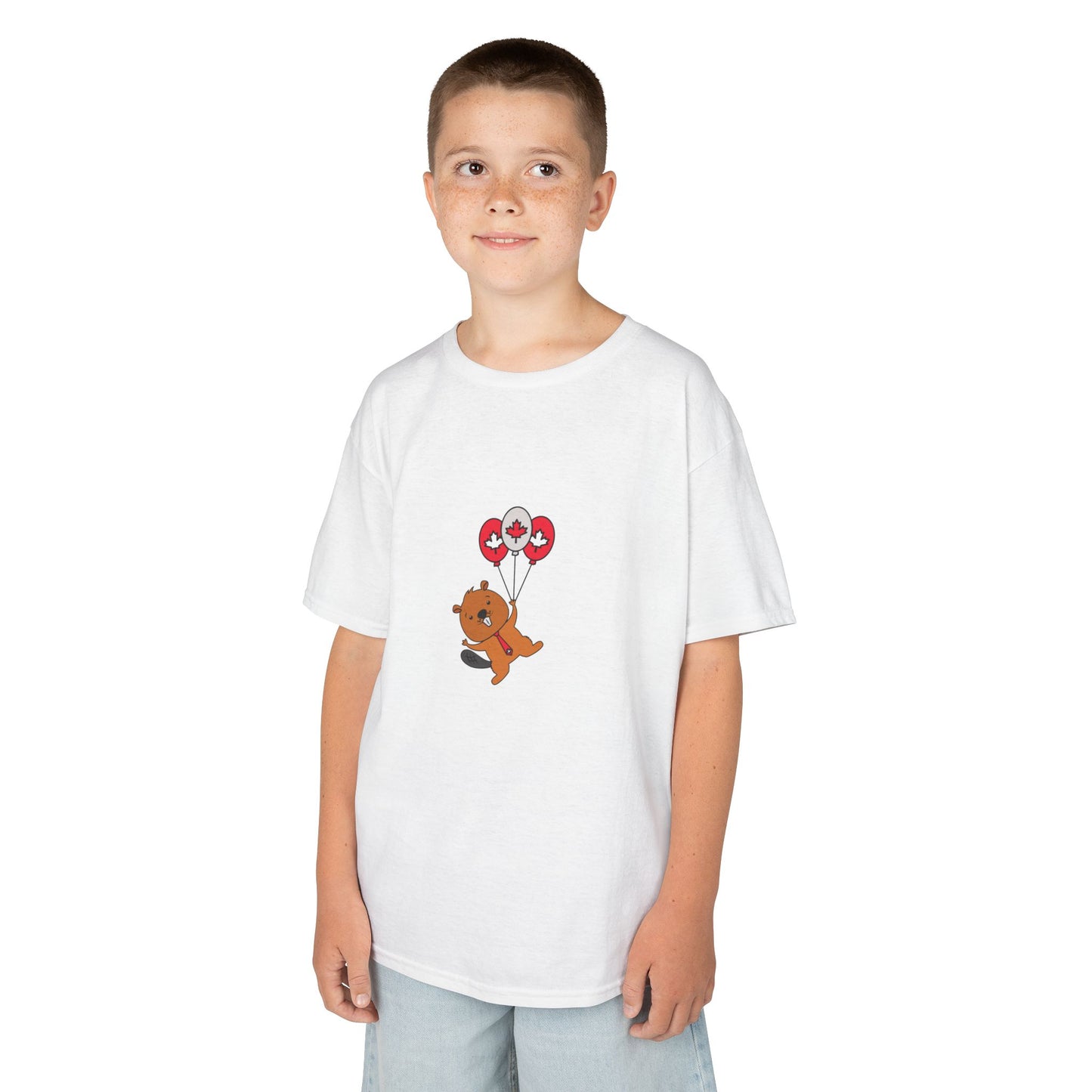 Kids Cotton Tshirt- Canadian Beaver Holding Balloons