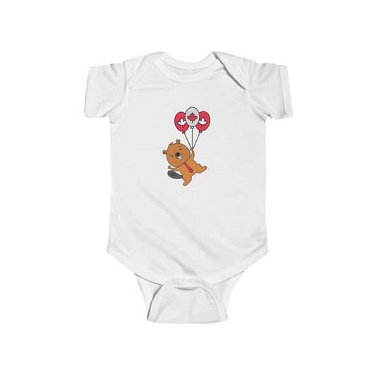 Baby Bodysuit - Canadian Beaver Holding Balloons