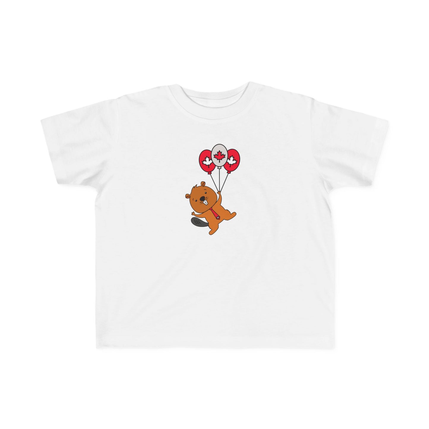 Toddler Tee - Cute Beaver with Canadian Flag Balloons Design