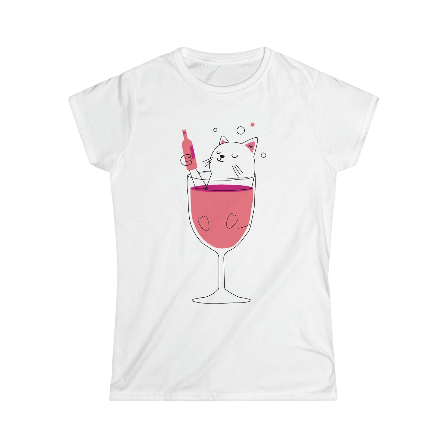 Women's Softstyle Tee- Funny cat in red wine