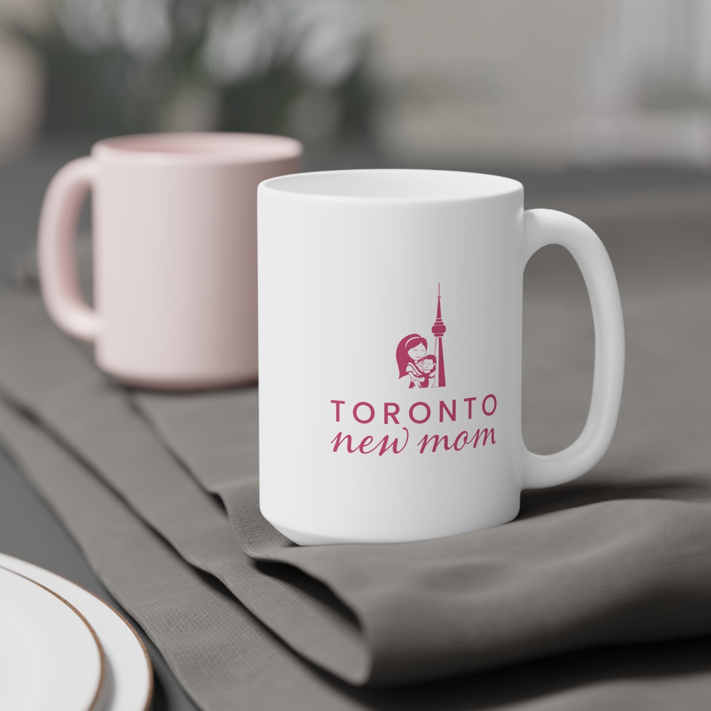 Ceramic Mug- Toronto New Mom- Pink print on white mug