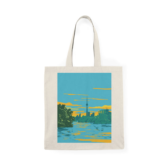 Canvas Tote Bag with CN Tower Toronto Islands View Drawing