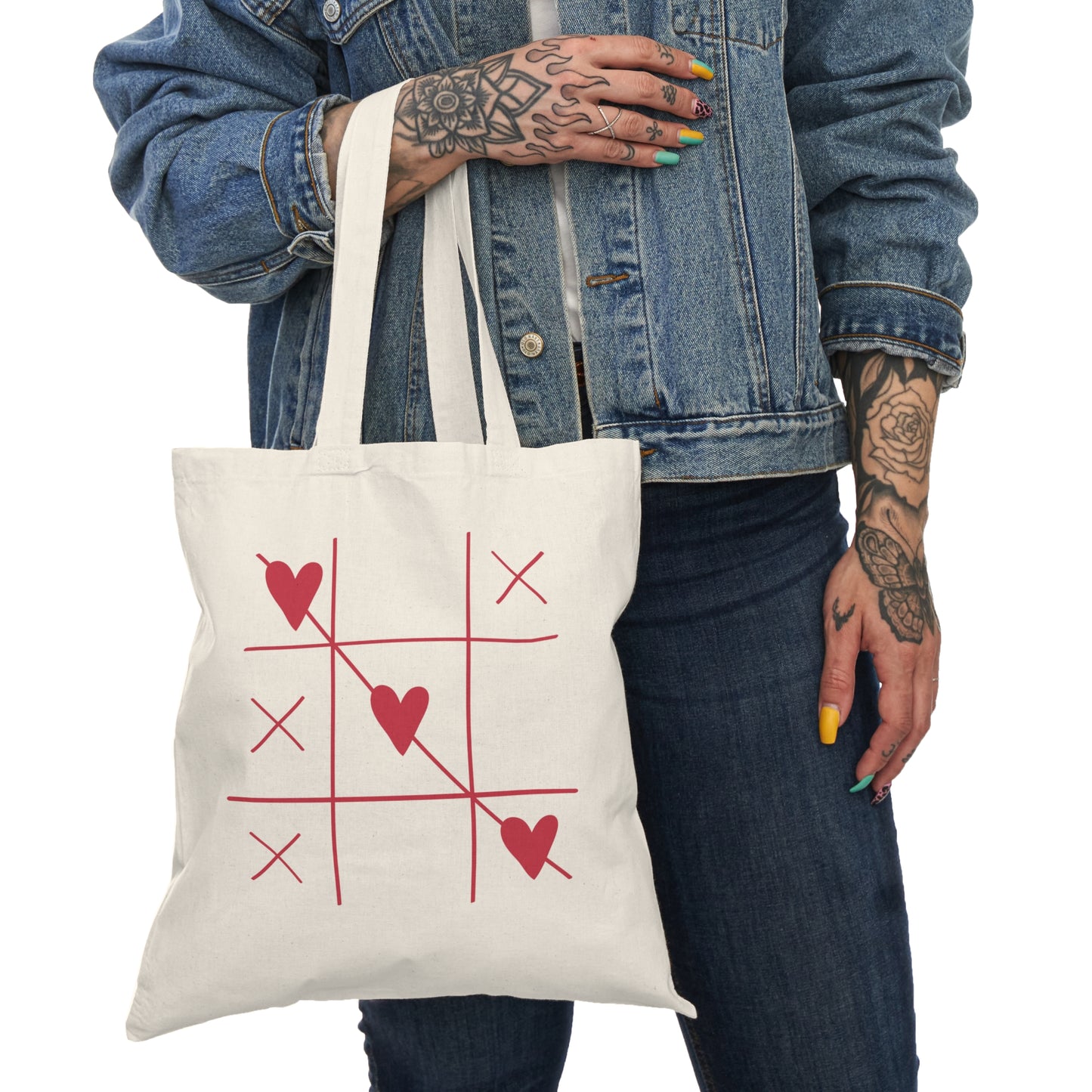 Natural Tote Bag- 3 Hearts Print