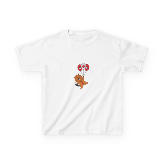 Kids Cotton Tshirt- Canadian Beaver Holding Balloons