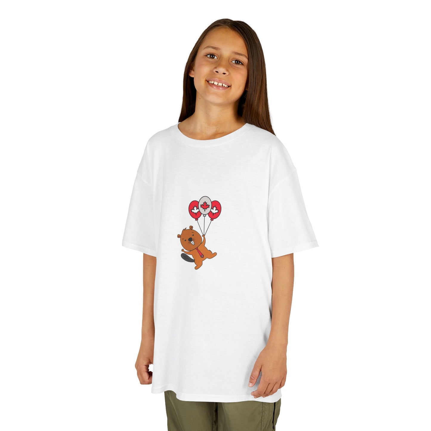 Kids Cotton Tshirt- Canadian Beaver Holding Balloons